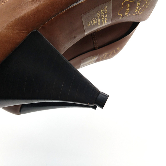 Vintage 80s does 40s Wingtip Heels Size 7.5 Brown Leather Retro Pin Up Corpcore - Picture 10 of 10